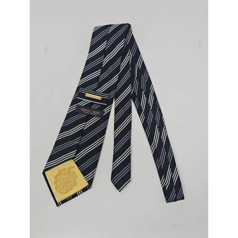 Donald J. Trump Signature Collection Silk Tie Black Grey White Diagonal Stripe